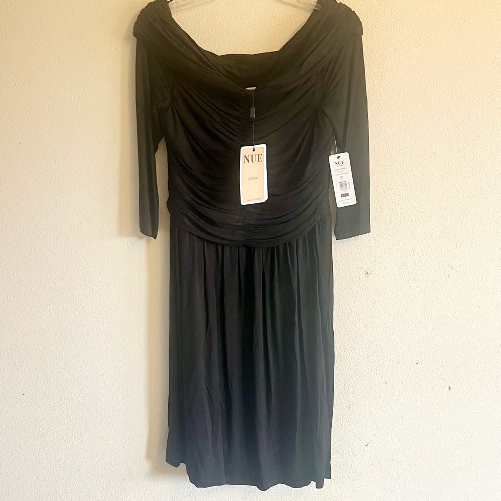 Nue by Shani Elegant Midi Long Sleeve Black Dress NWT size 12 $230 retail